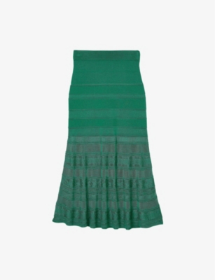 SANDRO: High-Rise Decorative-Stitch Knitted Midi Skirt