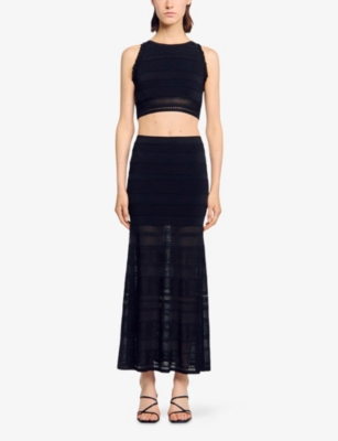 Sandro Womens Black Sleeveless Cropped Knitted Top In Black