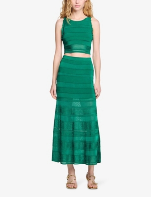 SANDRO WOMENS VERTS SLEEVELESS CROPPED KNITTED TOP 