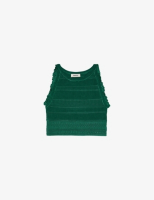 SANDRO WOMENS VERTS SLEEVELESS CROPPED KNITTED TOP 