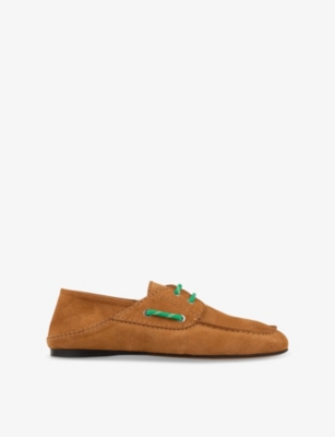 SANDRO: Contrast-Lace Suede Boat Shoes
