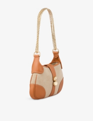 Sandro Womens Naturels Hardware-embellished Canvas And Leather Shoulder Bag In Naturels