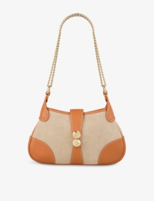 Sandro Womens Naturels Hardware-embellished Canvas And Leather Shoulder Bag In Naturels