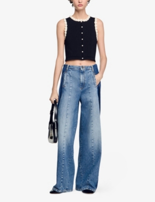 SANDRO: Crochet-Trim Sleeveless Knitted Cardigan
