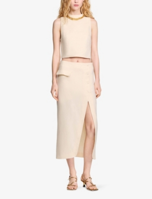 Sandro Mira Button-front Midi Skirt In Naturels