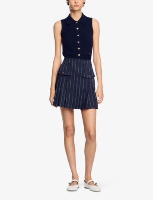 SANDRO: Striped Pleated Woven Mini Skirt