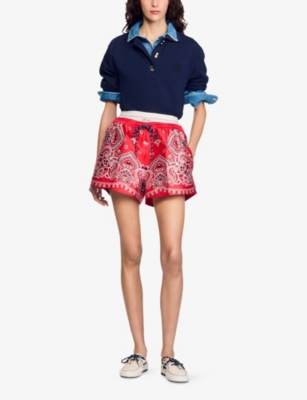 SANDRO: Bandana-Print Drawstring-Waist Woven Shorts