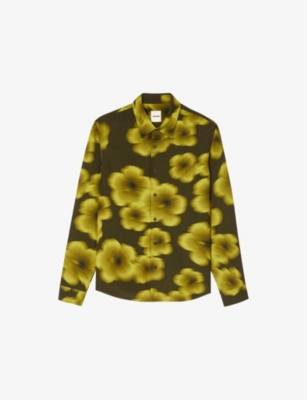 Sandro Mens Floral-print Long-sleeved Woven Shirt Verts In Verts