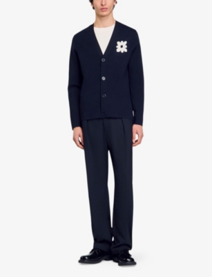 SANDRO: Flower-Patch V-Neck Knitted Cardigan