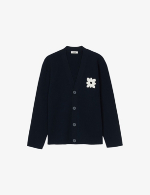 SANDRO: Flower-Patch V-Neck Knitted Cardigan