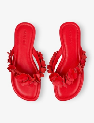 Sandro Womens Jaunes / Oranges Floral-appliqué Leather Sandals Eur 40 / 7 Uk In Jaunes / Oranges