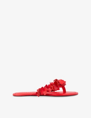 SANDRO: Floral-Appliqué Leather Sandals