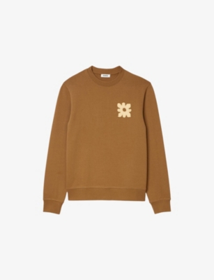 Sandro Mens Naturels Flower-patch Crewneck Cotton Sweatshirt Xs