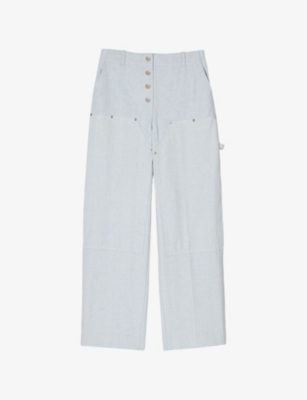 SANDRO WOMENS BLEUS STRAIGHT-LEG FADED-WASH DENIM JEANS 