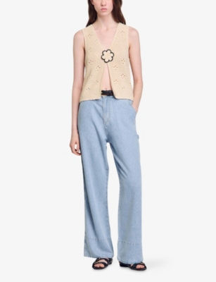 Sandro Womens Bleus Wide-leg Mid-rise Baggy Jeans