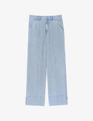 Sandro Womens Bleus Wide-leg Mid-rise Baggy Jeans