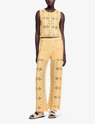 SANDRO: Flower-Pattern Sleeveless Crochet-Knit Top
