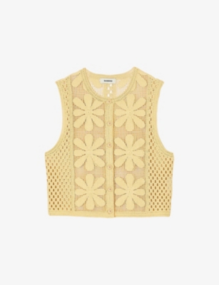 SANDRO: Flower-Pattern Sleeveless Crochet-Knit Top