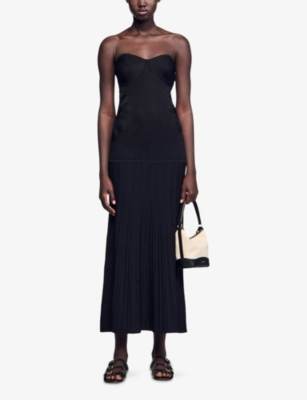 Sandro Womens  Strapless Sweetheart-neck Knitted Maxi Dress