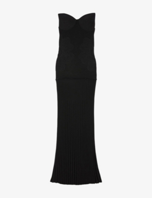 Sandro Womens  Strapless Sweetheart-neck Knitted Maxi Dress