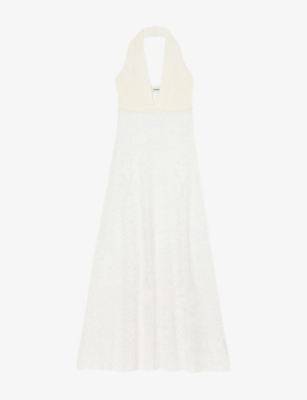 Sandro Womens Naturels Halterneck Knitted Maxi Dress In White