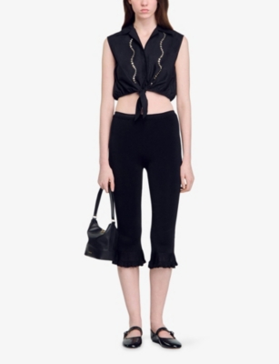 SANDRO: Rhinestone-Embellished Tie-Waist Cotton Shirt