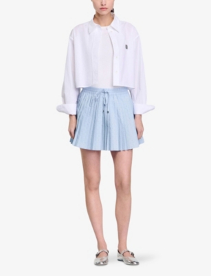 Sandro Womens Bleus Rhinestone-embellished Pleated Woven Mini Skirt In Bleus