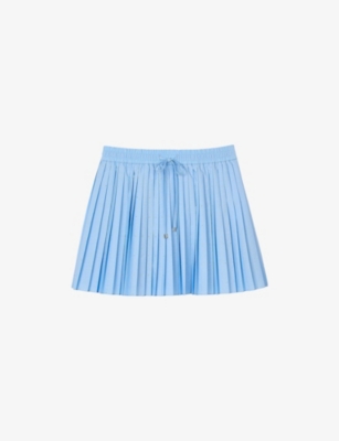 Sandro Womens Bleus Rhinestone-embellished Pleated Woven Mini Skirt In Bleus