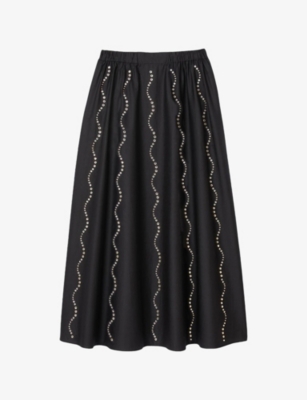 SANDRO: Rhinestone-Embellished Wave-Pattern Cotton Maxi Skirt