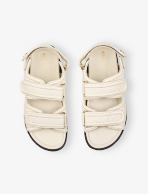 SANDRO: Logo-Plaque Double-Strap Leather Flat Sandals