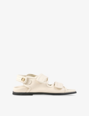 SANDRO: Logo-Plaque Double-Strap Leather Flat Sandals