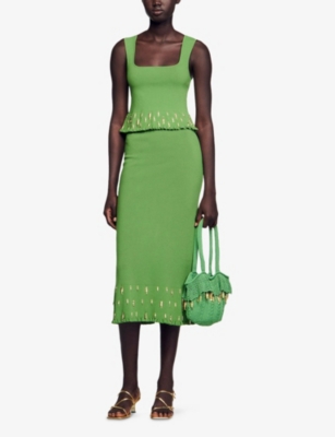 SANDRO: Fish-Embellished Square-Neck Knitted Top