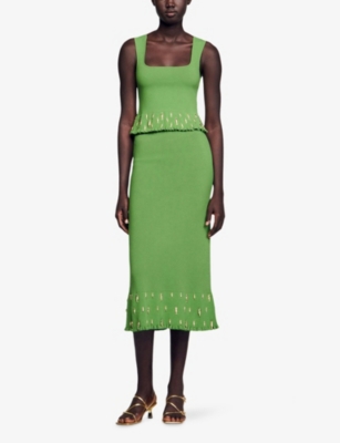 SANDRO: Fish-Charm Flared-Hem Stretch-Knit Midi Skirt