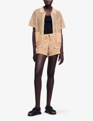 Sandro Elio Embellished Short-sleeve Cardigan In Naturels