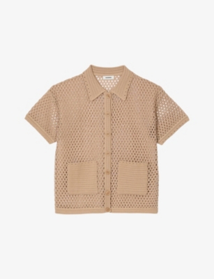 Sandro Elio Embellished Short-sleeve Cardigan In Naturels