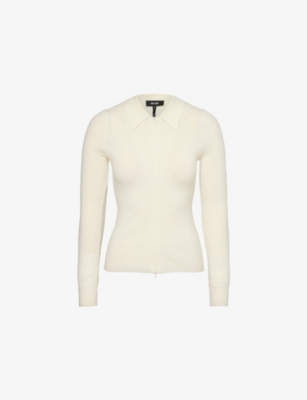 ME AND EM WOMENS CREAM RIBBED SPREAD-COLLAR WOOL-BLEND JUMPER