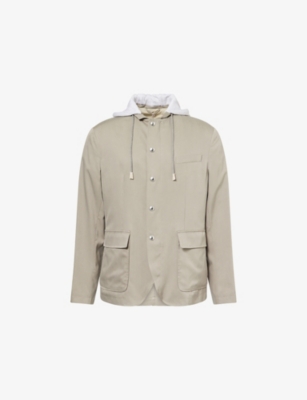 ELEVENTY: Hooded Flap-Pockets Silk Jacket