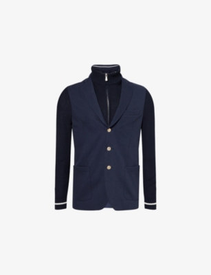 ELEVENTY: Contrast-Knit Single-Breasted Stretch-Cotton Piqué Blend Blazer