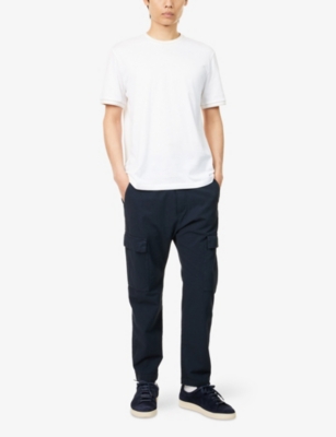 Eleventy Mens  Striped-trim Cotton T-shirt In Bianco, Sabbia E Bianco
