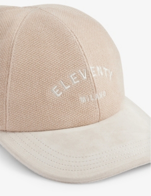 ELEVENTY: Leather-peak brand-embroidery cotton baseball cap