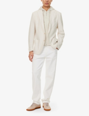 Shop Eleventy Mens Sand And Lt. Gray Hooded Single-breasted Regular-fit Cotton And Linen-blend Blazer