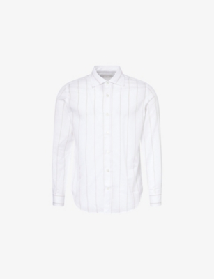 ELEVENTY: Striped Long-Sleeve Linen-Cotton Shirt