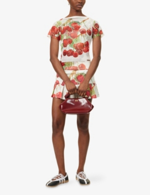 HOUSE OF SUNNY: Cherry-Print Double-Layer Stretch-Woven Top