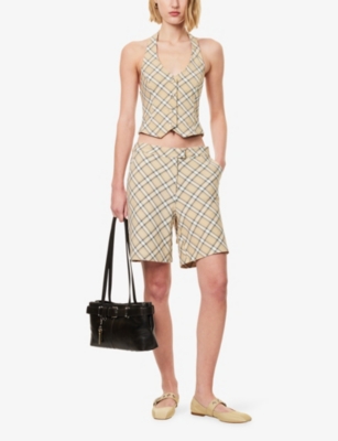 House Of Sunny Womens Multi Sloane Check Woven Waistcoat In Yellow