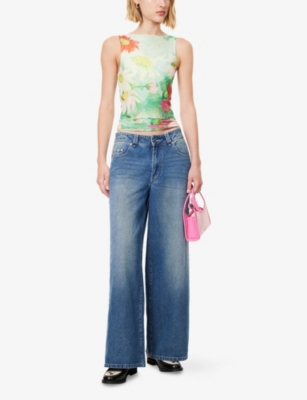 House Of Sunny Womens Multi Cosmos Abstract Floral-print Mesh Top In Multi
