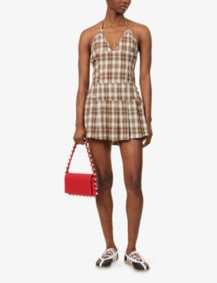 HOUSE OF SUNNY: The Hoxton Check-Print Stretch-Woven Mini Dress