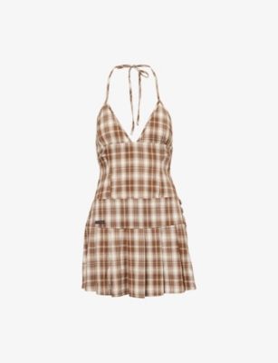 HOUSE OF SUNNY: The Hoxton Check-Print Stretch-Woven Mini Dress