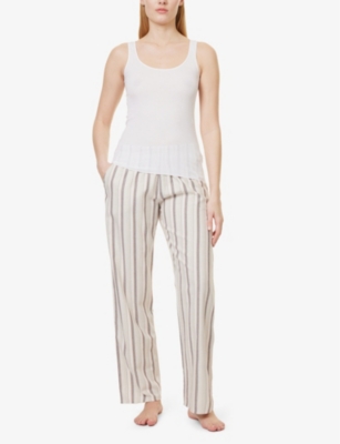 HANRO WOMENS MERAKI STRIPE LOUNGY NIGHTS STRIPE COTTON TROUSERS 