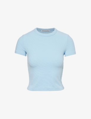 ALEXANDER WANG OMENS SKY BLUE BABY LOGO-JACQUARD STRETCH-FLEECE T-SHIRT