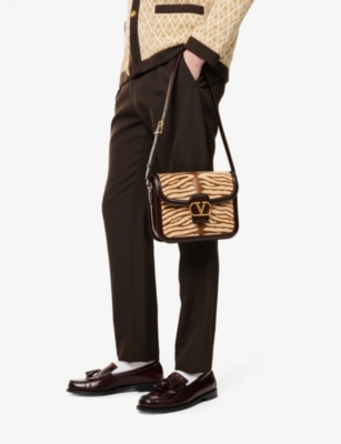 VALENTINO GARAVANI: VLogo zebra-print leather shoulder bag